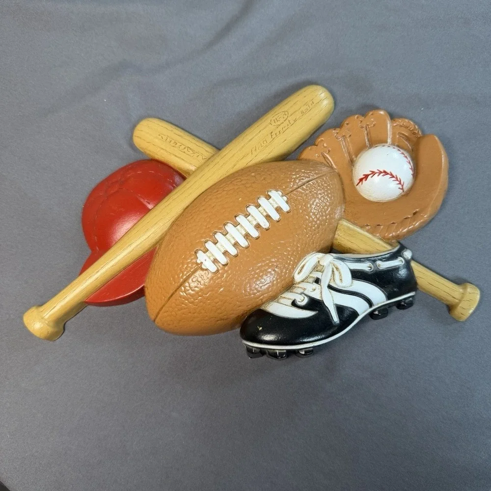 MADE IN USA VTG Home Interiors Sports Wall Plaque Baseball Football Kids Mancave